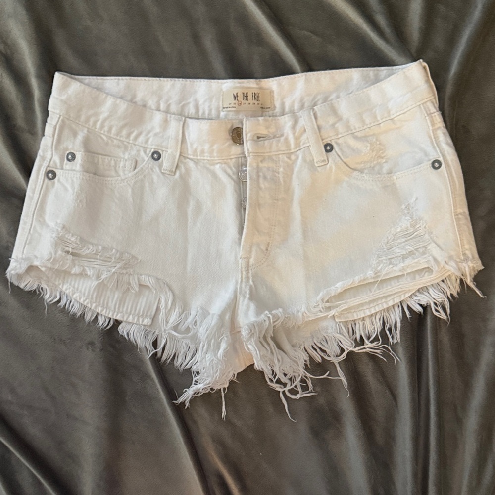 We The Free Frayed Hem White Jean Shorts